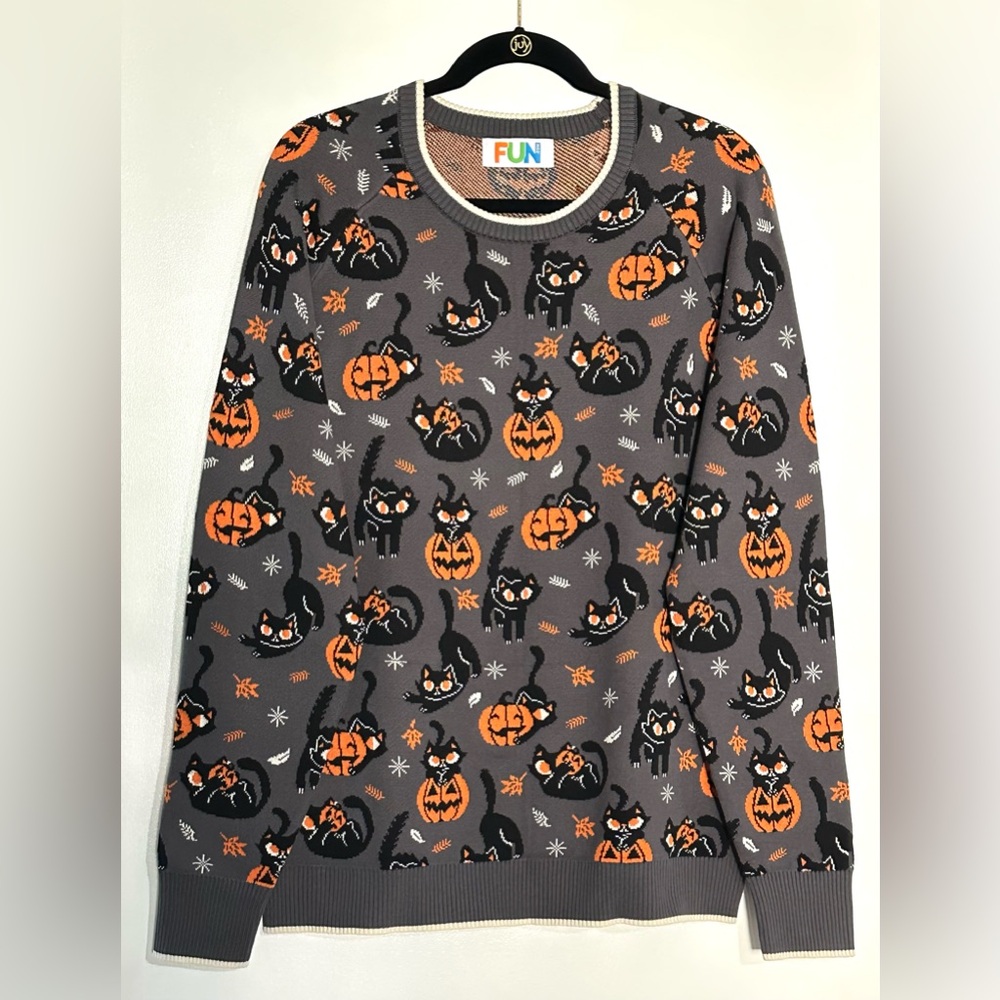 Black Cat and Jack-o’-lantern Halloween Sweater NWOT Large - Picture 5 of 10